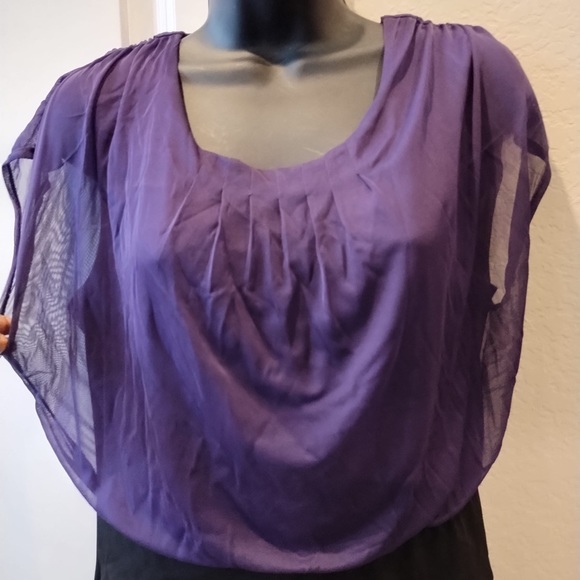 En Focus Studio Sz 12 P Women Black Purple Sleeveless Front Ruffled Pencil Dress - Picture 3 of 7